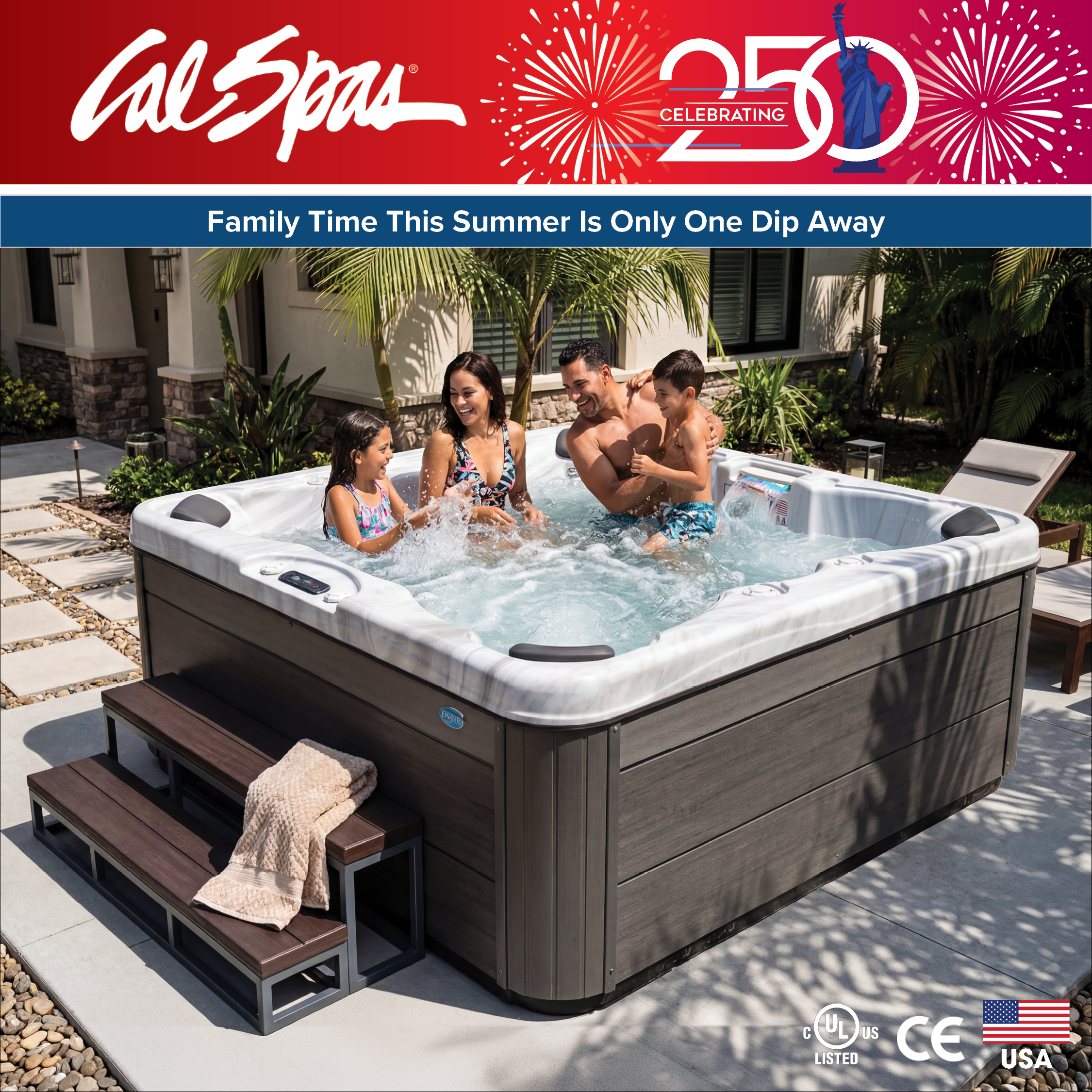 Calspas hot tub being used in a family setting - Peoria